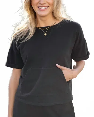 Grace & Lace Women's French Terry Short Sleeve Sweatshirt In Washed Black