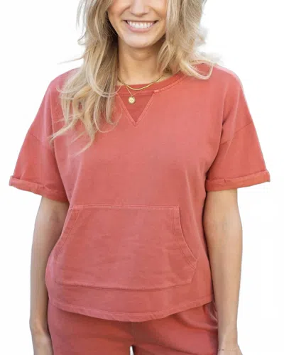 Grace & Lace Women's French Terry Short Sleeve Sweatshirt In Washed Coral In Pink