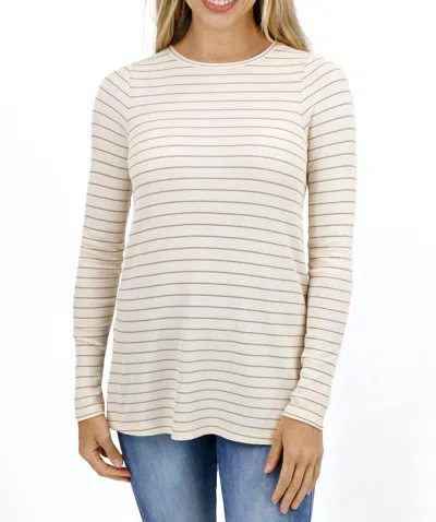 Grace & Lace Women's Long Sleeve Tunic Tee In Natural Stripe In Multi