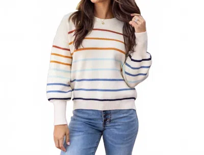 Grace & Lace Women's Striped Crew Neck Sweater In Ivory Stripe In Multi