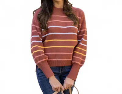 Grace & Lace Women's Striped Crew Neck Sweater In Terracotta Stripe In Multi