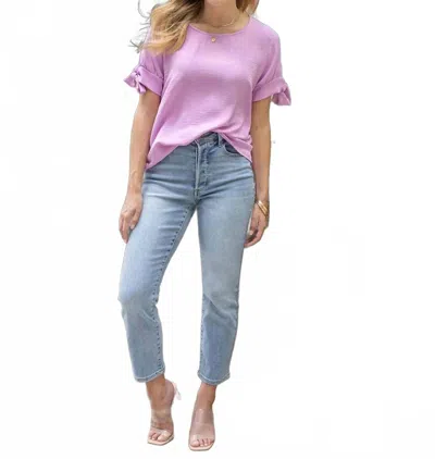 Grace & Lace Women's Twist Sleeve Summer Top In Lilac In Blue