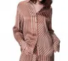 Grace & Mila Satin Long Sleeve Shirt In Chocolate In Multi