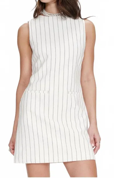 Grace & Mila Straight Short Striped Linen Dress With Tie-back In White