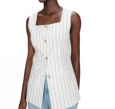 Grace & Mila Tailored Pinstripe Linen Sleeveless Vest In White