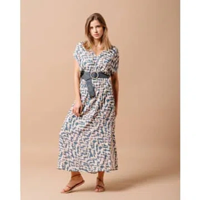 Grace & Mila V Neck Maxi Dress In Blue