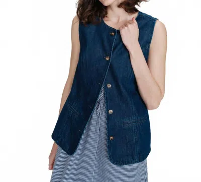 Grace & Mila Vallon Front Waistcoat Denim Vest In Dark Wash In Blue