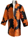 Grace Chuang Long Open Jacket With Flower Print In Orange/black In Multi