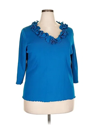 Pre-owned Grace Elements 3/4 Sleeve Top Blue Ruffles Neckline Tops