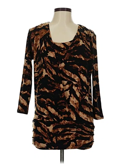 Pre-owned Grace Elements 3/4 Sleeve Top Brown Scoop Neck Tops
