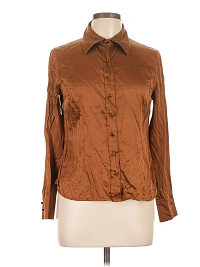 Pre-owned Grace Elements Long Sleeve Silk Top Brown Tie Neck Tops