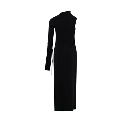 Grace Elwood Asymmetry Drape Dress In Black