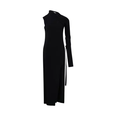 Grace Elwood Asymmetry Drape Dress In Black