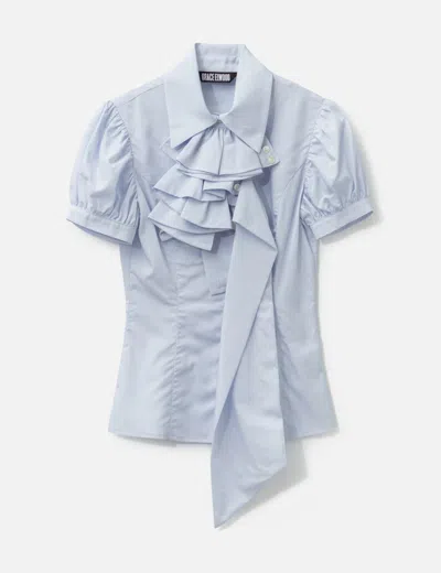 Grace Elwood Cuffs Ruffle Shirt In Blue