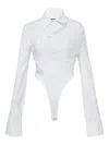 Grace Elwood Cut-out Shirt Bodysuit In White