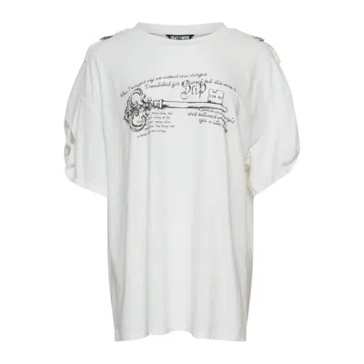 Grace Elwood Key Printed Turned-up Sleeve Tee In White