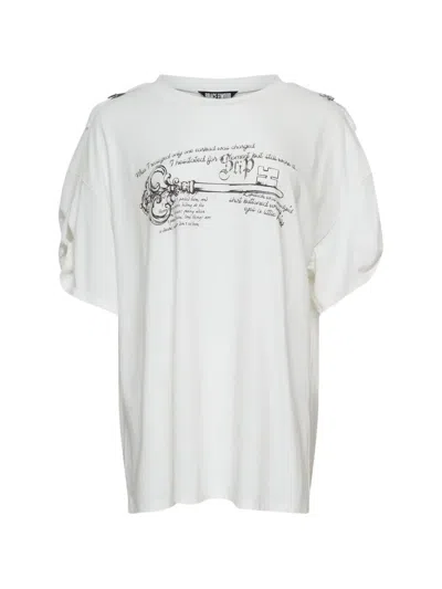 Grace Elwood Key Printed Turned-up Sleeve Tee In White
