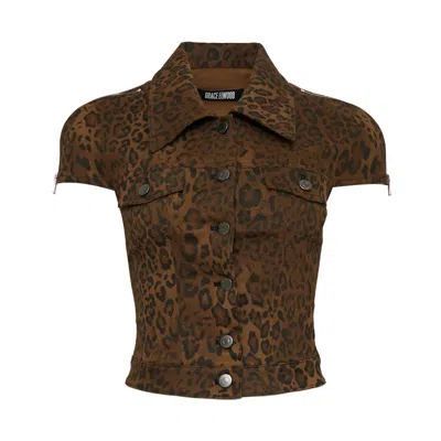 Grace Elwood Leopard-print Short-sleeve Jacket In Animal Print
