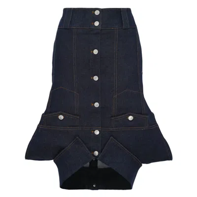 Grace Elwood Denim Jacket-style Midi Skirt In Blue