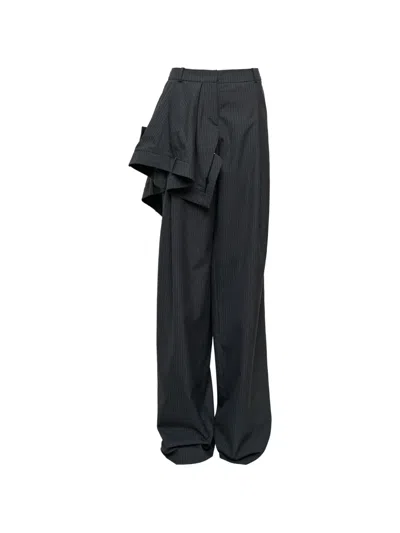 Grace Elwood Upside Down Pinstripe Deconstructed Trousers In Black