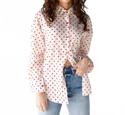 Grace + Emma Cherry Crush Polka Dot Button Up In White/red