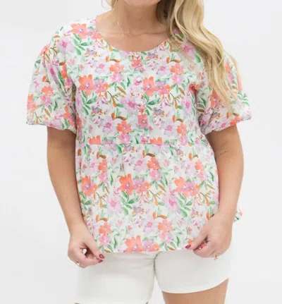 Grace + Emma Emma Floral Puff Sleeve Top In Watercolor Flowers In Multi