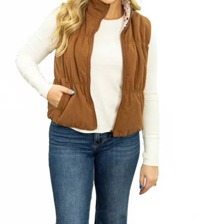 Grace + Emma Gillian Reversible Puffer Vest In Brown/white In Multi