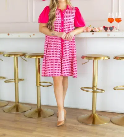 Grace + Emma Gingham Button Up Midi Dress In Pink