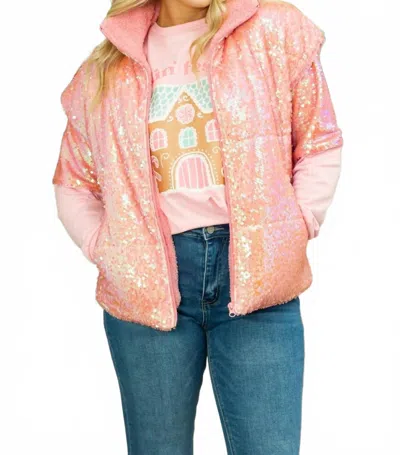 Grace + Emma Iridescent Sequin Vest In Pink