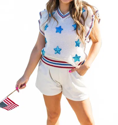 Grace + Emma Knit Vest With Sequin Stars Patches In White In Multi
