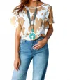 Grace + Emma Living Better Western Cowgirl Short Sleeve Top In Cowhide Print In Multi
