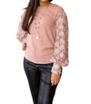 Grace + Emma Miss Perfect Mauve Floral Mesh Sleeve Top