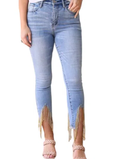 Grace + Emma Rhinestone Fringe Skinny Jeans In Blue