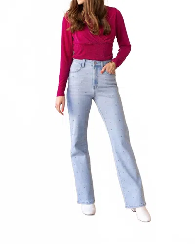 Grace + Emma Straight Leg Denim Stud Jeans In Blue