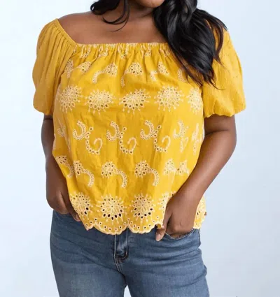 Grace + Emma Sunny Breeze Eyelet Blouse In Mustard In Yellow