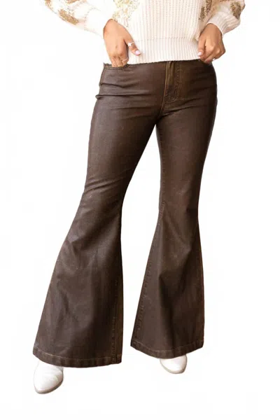 Grace + Emma The Brandy Rustic Leather Bellbottoms Pants In Brown
