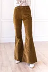 Grace + Emma The Josephine Tan Corduroy Flare Pants In Olive In Green