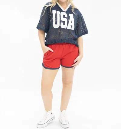 Grace + Emma Usa Lace Jersey Shirt In Navy In Blue