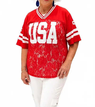 Grace + Emma Usa Lace Jersey Shirt In Red