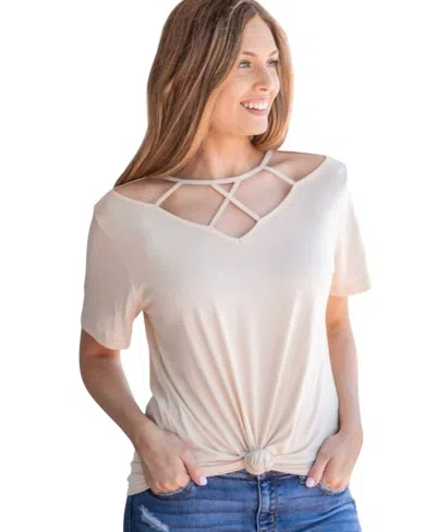 Grace + Emma Vineyard Day Caged Neckline Tee In Beige In Neutral