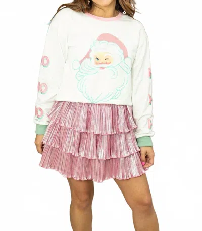 Grace + Emma Winking Santa Glitter Sweatshirt In White