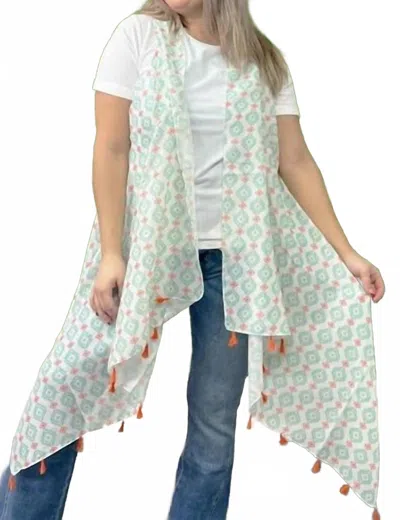 Grace + Emma Women's Boho Western Aztec Print Kimono Vest In Mix Pattern In Green