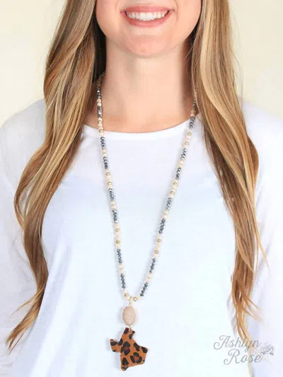 Grace + Emma Women's Druzy Stone & Leopard Hide Texas Pendant Beaded Necklace In Beige In Brown
