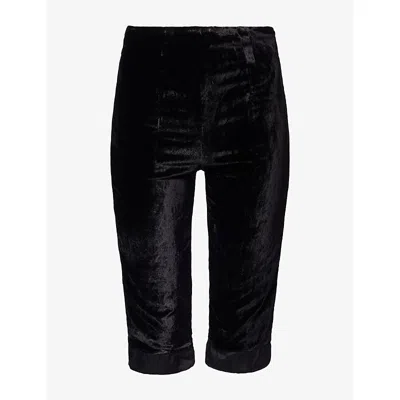 Grace Faena Womens Crystal-button Capri Velvet Trousers Noir Xs In Black