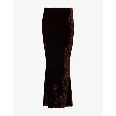 Grace Faena Womens Flared Silk Velvet Maxi Skirt Espresso In Black