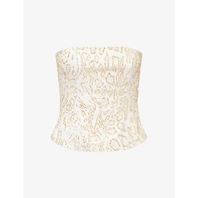 Grace Faena Womens Blonde Leopard Bead-embellished Cotton Corset Top In Brown