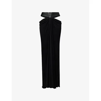 Grace Faena Womens Noir The Birthday Leather-waistband Silk-jersey Maxi Skirt In Black