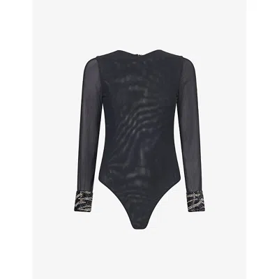 Grace Faena Womens Noir The Zebra Mesh Bodysuit In Black