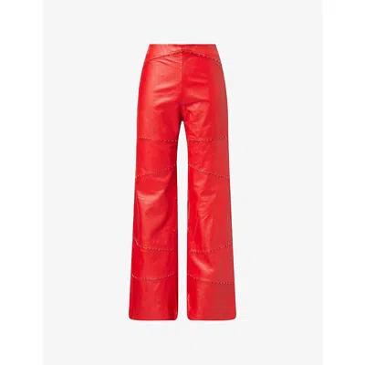 Grace Faena Womens Rubi Red The Monarch Crystal-embellished Leather Trousers