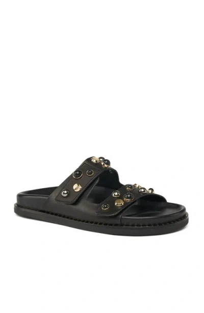 Grace Footwear Alyson Leather Embellished Slide Sandal In Black
